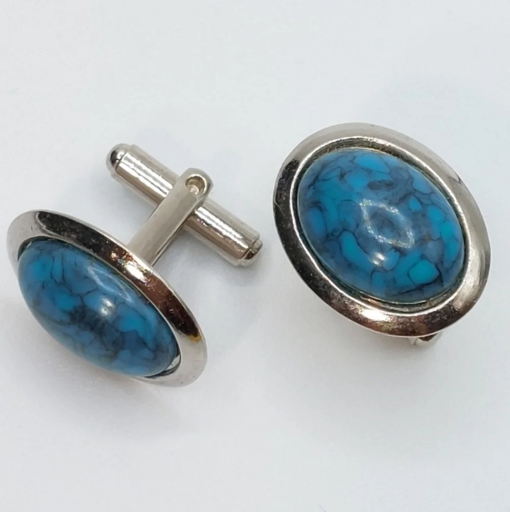 Faux Turquoise Silver Tone Cufflinks